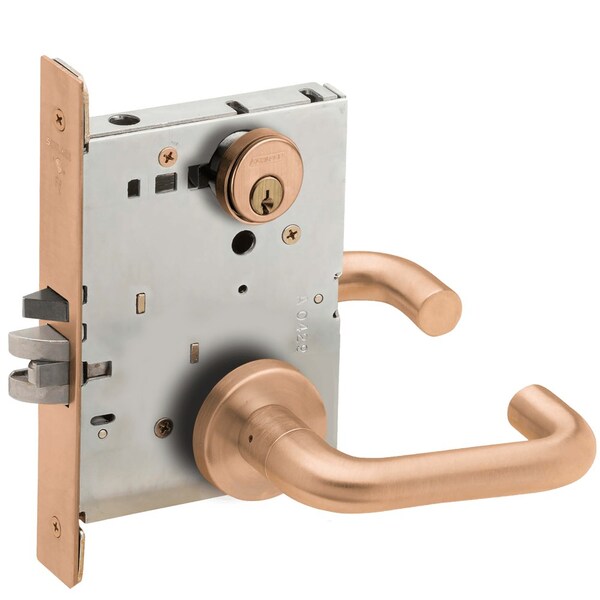 Schlage Grade 1 Entrance Office Mortise Lock, Conventional Cylinder, S123 Keyway, 03 Lever, A Rose, Satin Br L9050P 03A 612 - main
